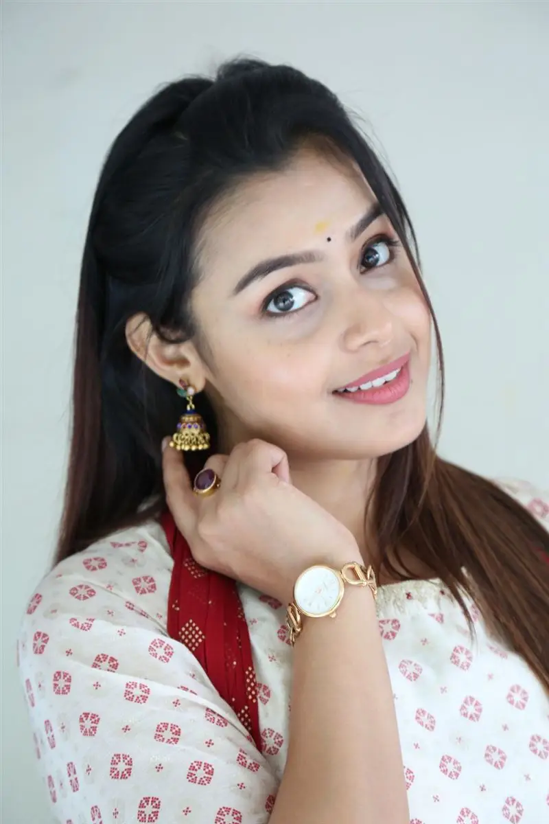 Telugu Actress Mokksha In Beautiful White Gown